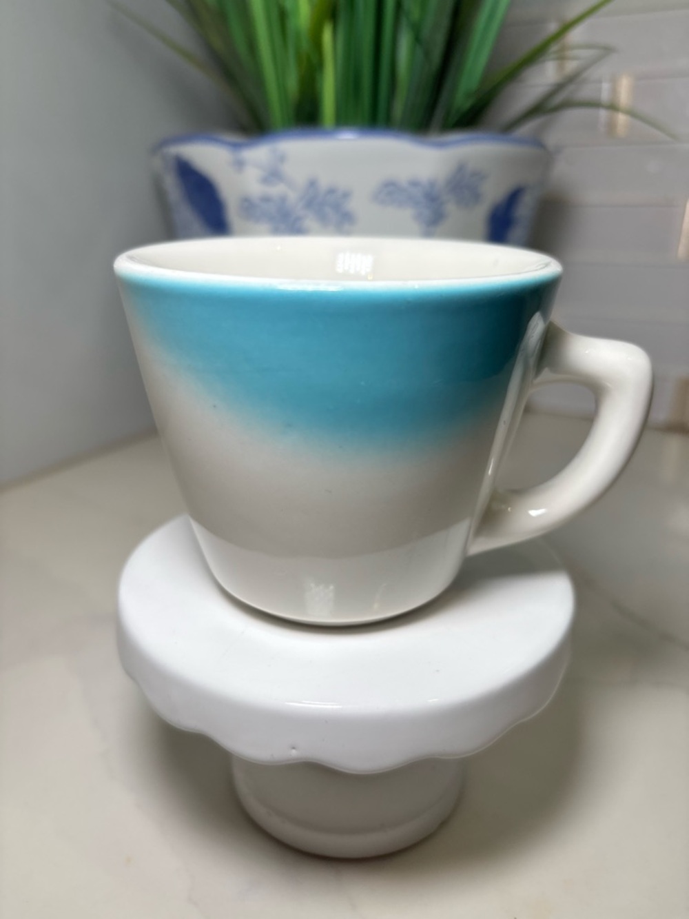 VTG 1954 Jackson China Restaurant Ware Coffee Mug Light Blue Ombre Diner Classic